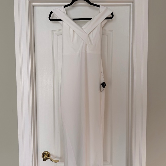 NWT LULUS Cordially Invited White Off-the-Shoulder Bow Back Midi Dress | Size XS - Picture 7 of 7